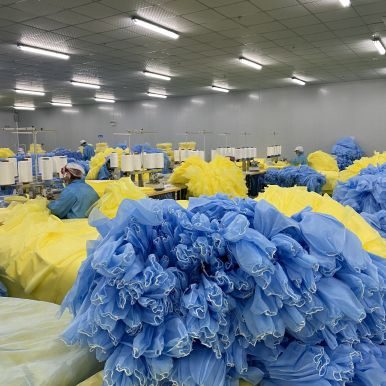 Isolation gowns coming off the line